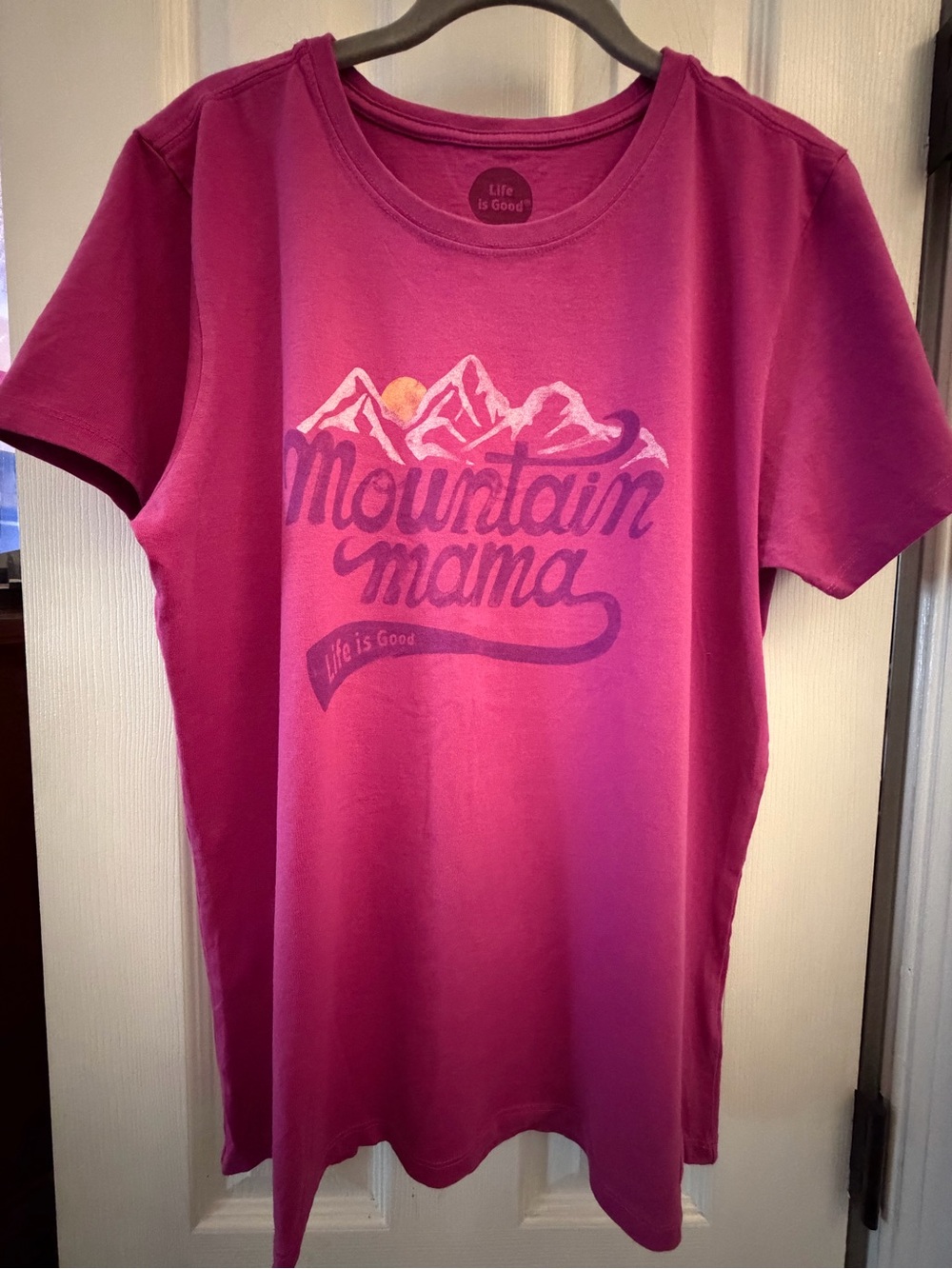 Life Is Good Magenta Mountain Mama Short Sleeve Tee